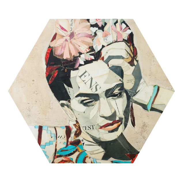 Hexagon Bild Alu-Dibond - Frida Kahlo - Collage No.1