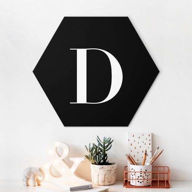Hexagon Bild Alu-Dibond - Buchstabe Serif Schwarz D