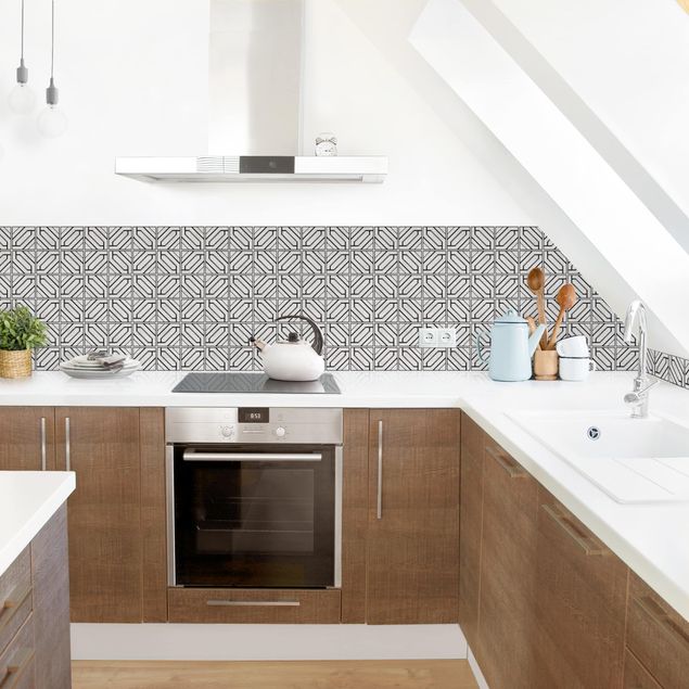 Küchenrückwand - Fliesenmuster Rauten Geometrie schwarz