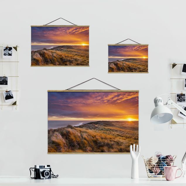 Stoffbild mit Posterleisten - Sonnenaufgang am Strand auf Sylt - Querformat 3:2