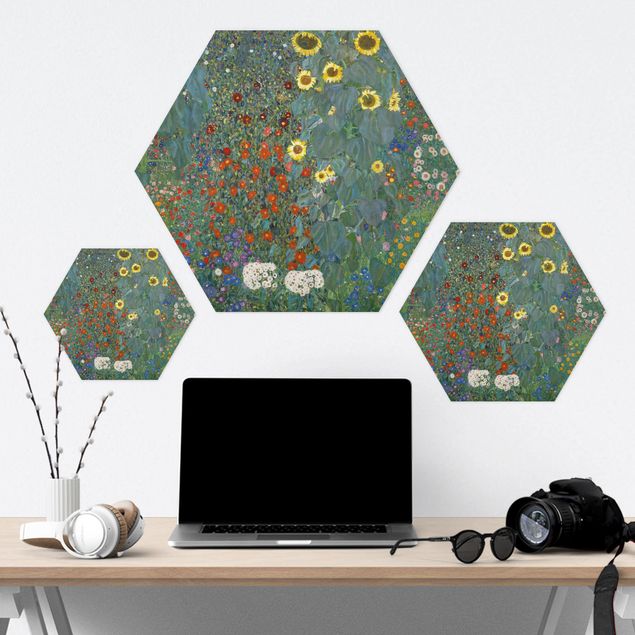 Hexagon Bild Forex - Gustav Klimt - Garten Sonnenblumen