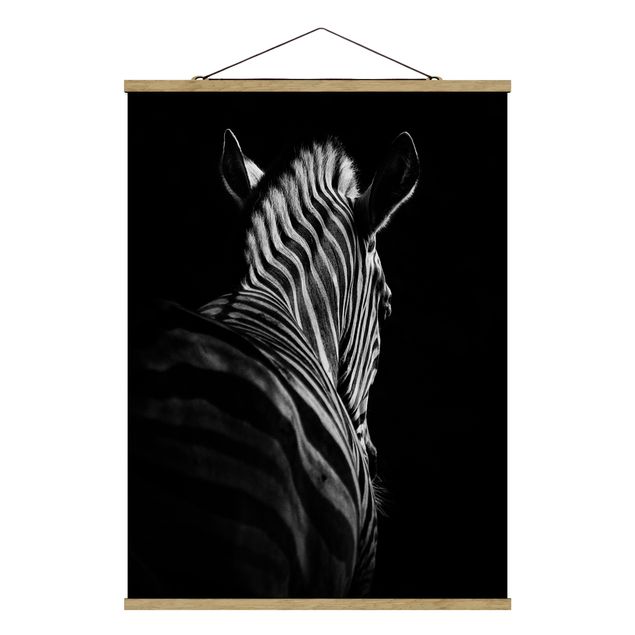 Stoffbild mit Posterleisten - Dunkle Zebra Silhouette - Hochformat 3:4