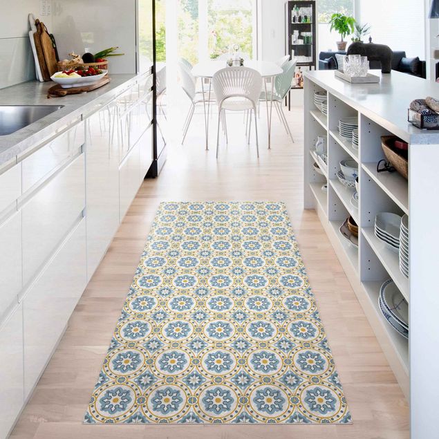 Moderne Teppiche Florale Fliesen blau-gelb