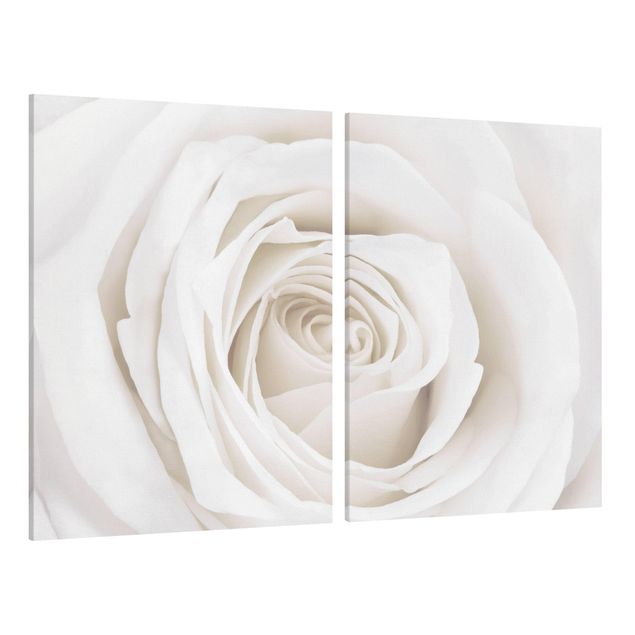 Leinwandbild 2-teilig - Pretty White Rose - Hoch 3:4