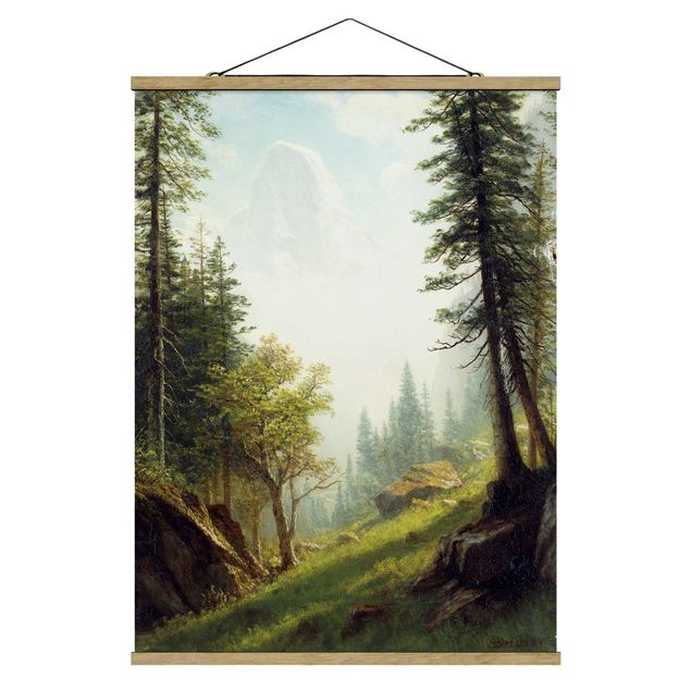 Stoffbild mit Posterleisten - Albert Bierstadt - In den Berner Alpen - Hochformat 3:4