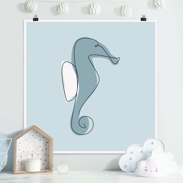 Poster - Seepferdchen Line Art - Quadrat 1:1