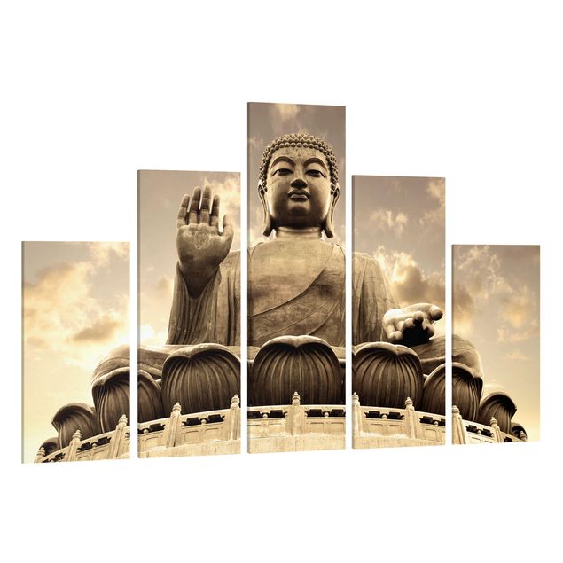 Leinwandbild 5-teilig - Großer Buddha Sepia