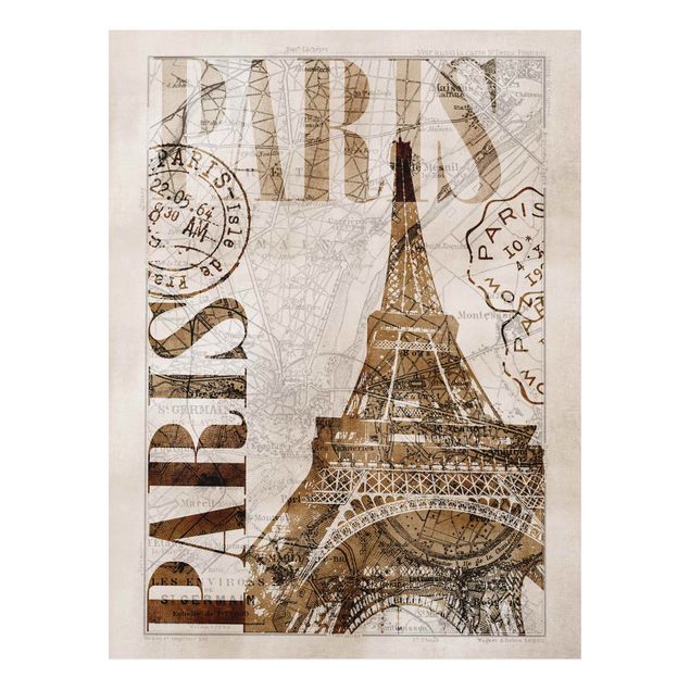 Forex Fine Art Print - Shabby Chic Collage - Paris - Hochformat 4:3