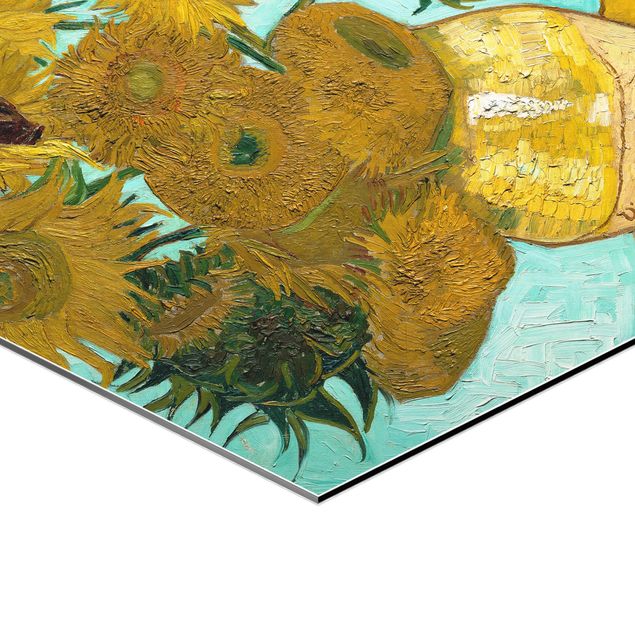 Hexagon Bild Alu-Dibond - Vincent van Gogh - Vase mit Sonnenblumen