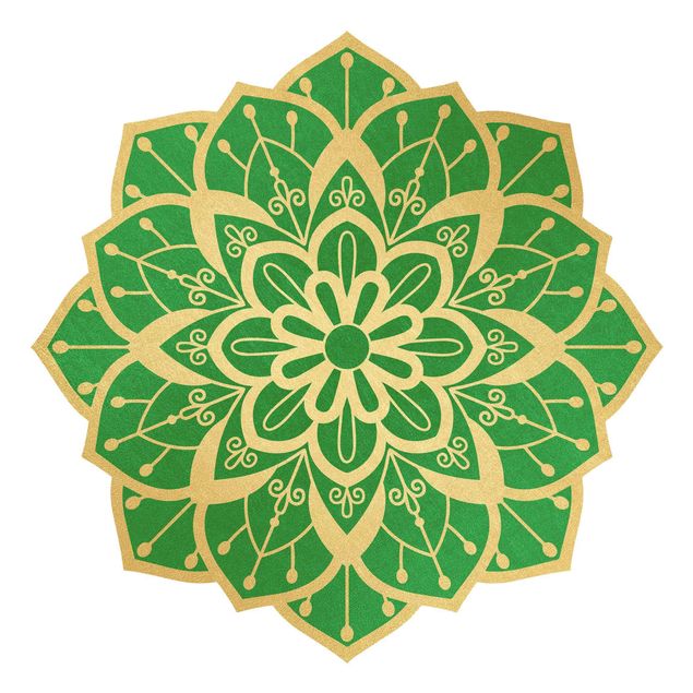 Buddha Wandtattoo Mandala Blüte Muster gold grün