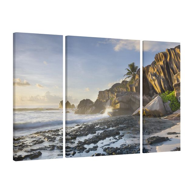 Leinwandbild 3-teilig - Sonnenuntergang im Inselparadies - Triptychon