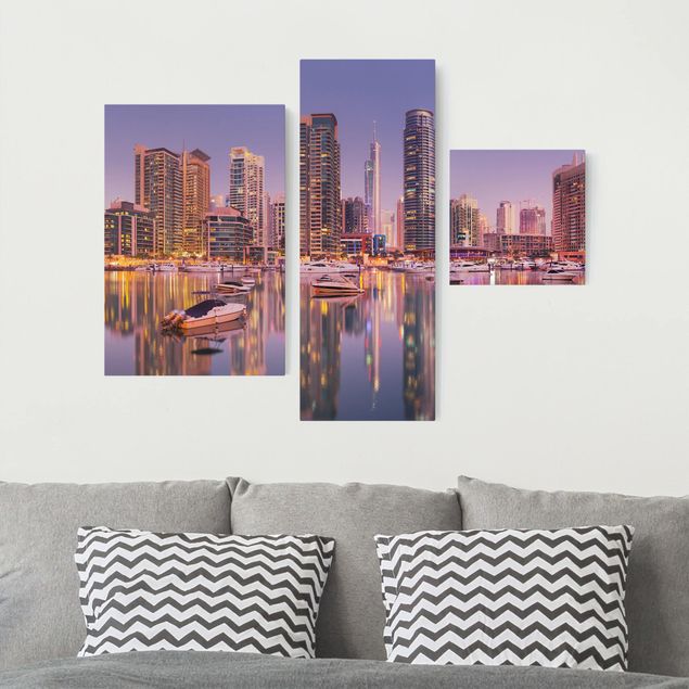 Leinwandbild 3-teilig - Dubai Skyline und Marina - Collage 1