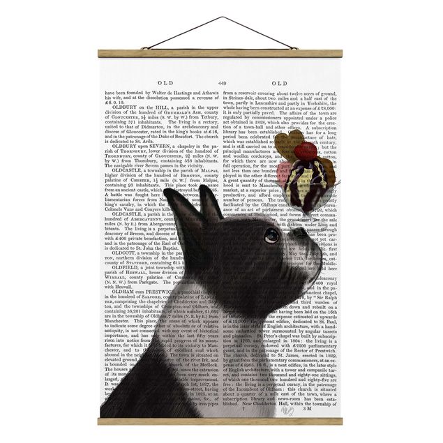 Stoffbild mit Posterleisten - Tierlektüre - Terrier mit Eis - Hochformat 2:3