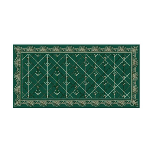 Grün Teppich Art Deco Palme mit Bordüre