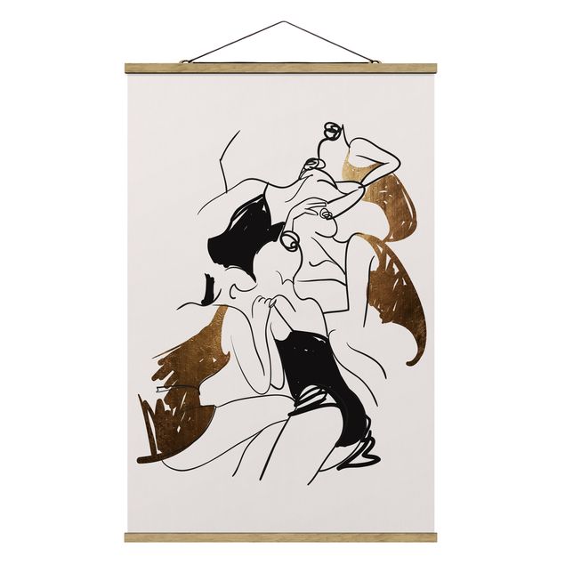 Stoffbild mit Posterleisten - Tänzerinnen Gold - Hochformat 2:3
