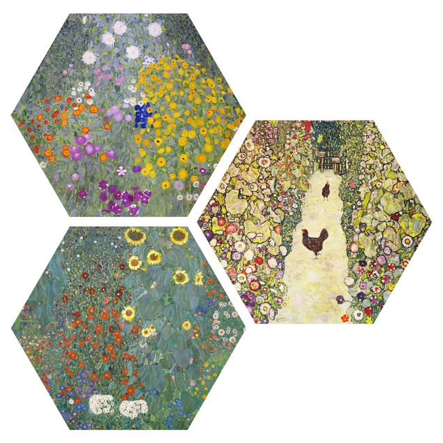 Hexagon Bild Forex 3-teilig - Gustav Klimt - Im Garten