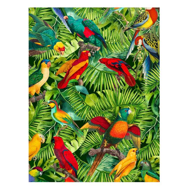 Magnettafel - Bunte Collage - Papageien im Dschungel - Memoboard Hochformat 4:3