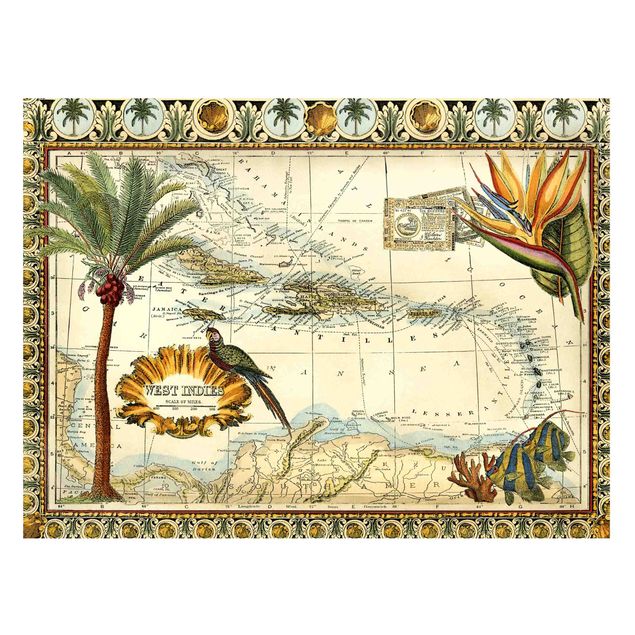 Magnettafel - Vintage Tropische Landkarte West Indien - Memoboard Querformat 3:4