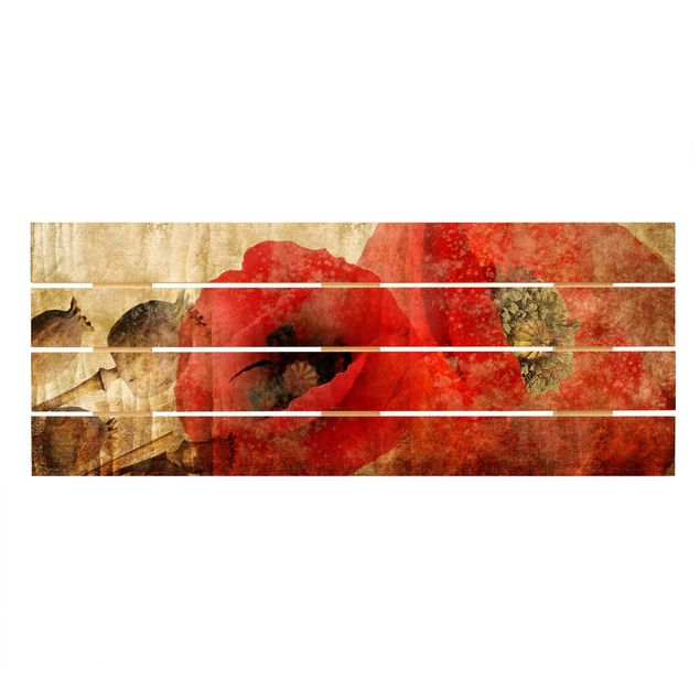 Holzbild - Poppy Flower - Querformat 2:5