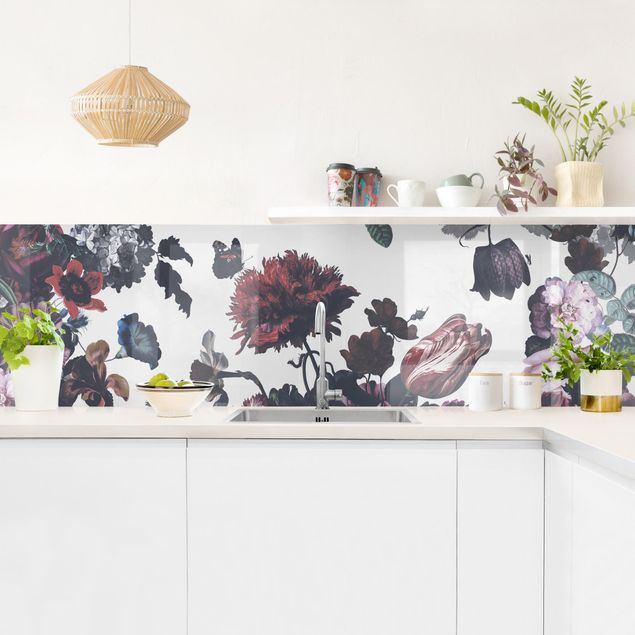 Küchenrückwand - Altmeisterlicher Blumenrausch mit Rosen Bouquet