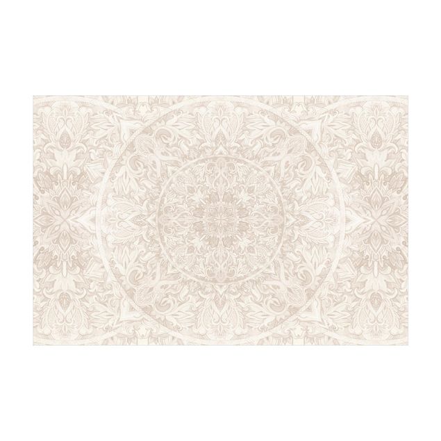 Beiger Teppich Mandala Aquarell Muster Ornament beige