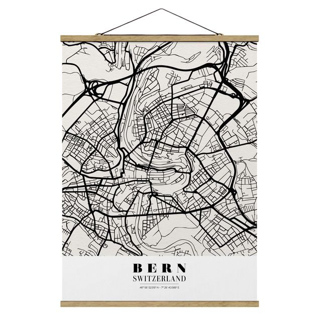 Stoffbild mit Posterleisten - Stadtplan Bern - Klassik - Hochformat 3:4