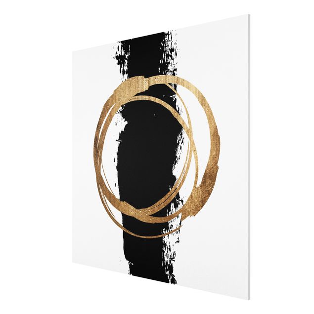 Forex Fine Art Print - Abstrakte Formen - Gold und Schwarz - Quadrat 1:1