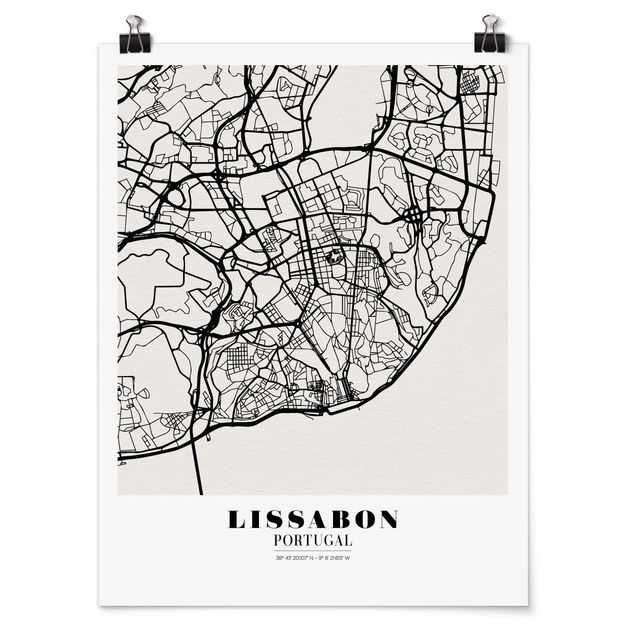 Poster - Stadtplan Lissabon - Klassik - Hochformat 3:4