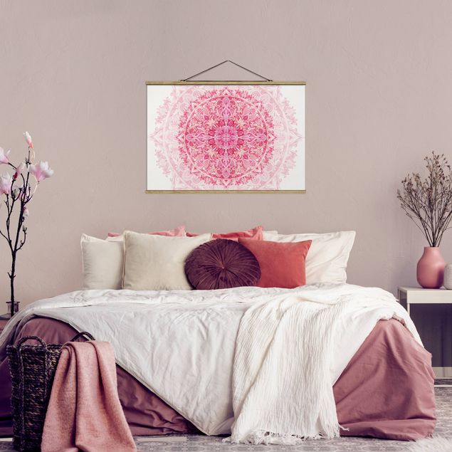 Stoffbild mit Posterleisten - Mandala Aquarell Ornament pink - Querformat 3:2