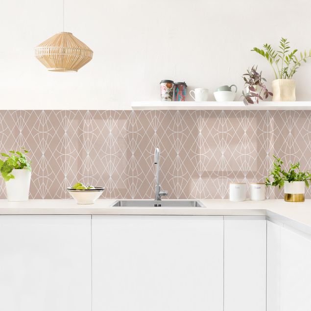 Küchenrückwand - Art Deco Diamant Muster vor Beige XXL
