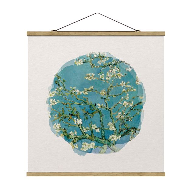 Stoffbild mit Posterleisten - Wasserfarben - Vincent van Gogh - Mandelblüte - Quadrat 1:1