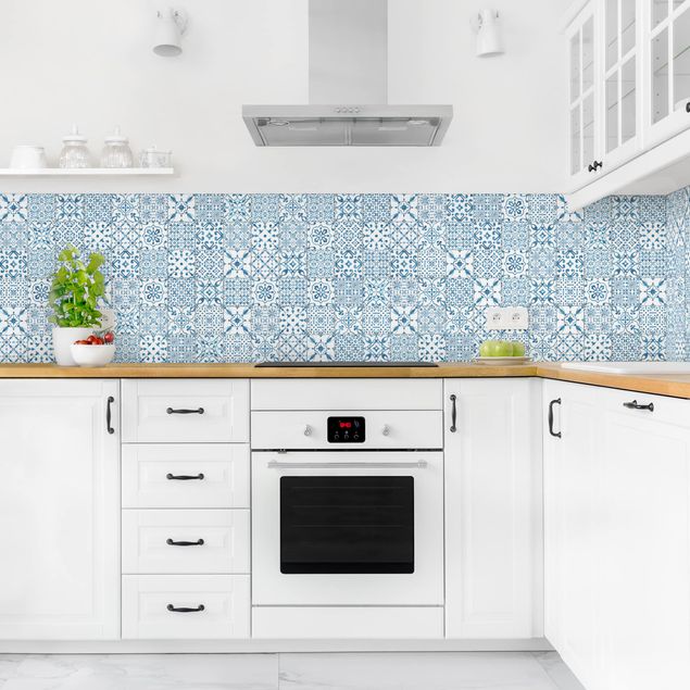 Küchenrückwand - Musterfliesen Blau Weiß