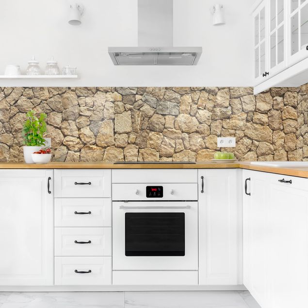 Küchenrückwand - Alte Wand aus Pflasterstein