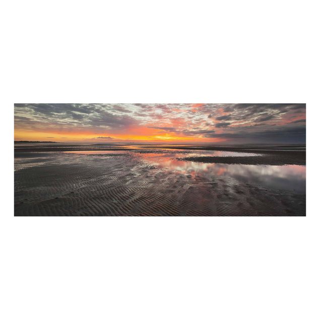 Glasbild - Sonnenaufgang im Watt - Panorama
