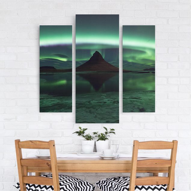 Leinwandbild 3-teilig - Polarlicht in Island - Galerie Triptychon