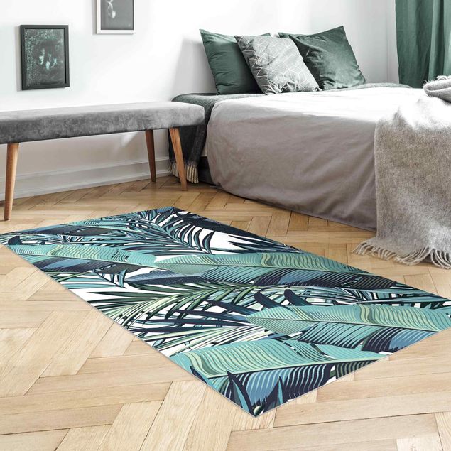 Moderner Teppich Türkises Blätterdschungel Muster