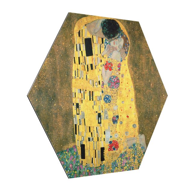 Hexagon Bild Alu-Dibond - Gustav Klimt - Der Kuß