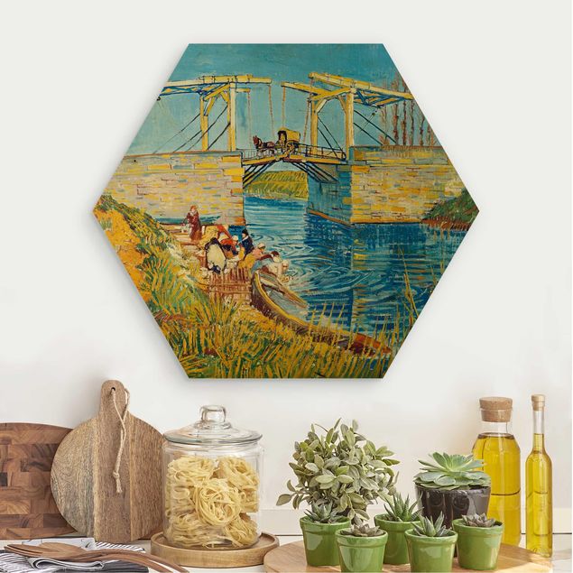 Hexagon Bild Holz - Vincent van Gogh - Zugbrücke in Arles
