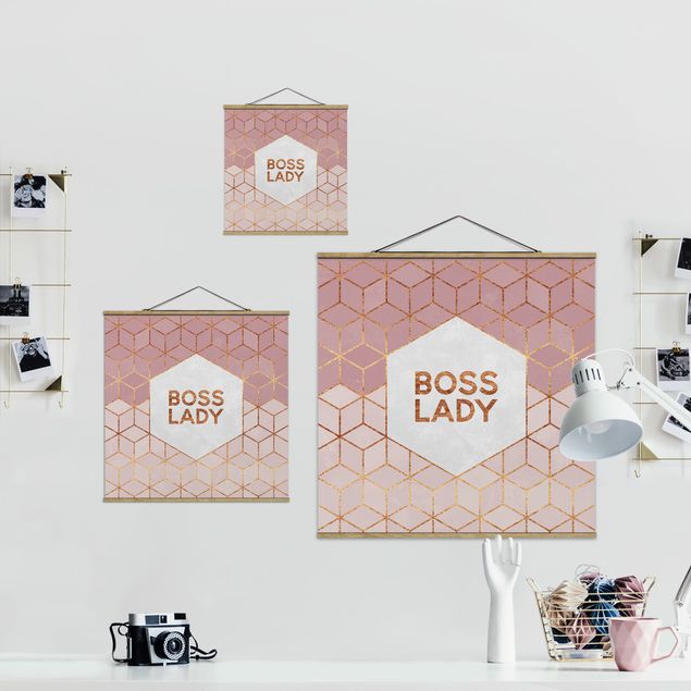 Stoffbild mit Posterleisten - Elisabeth Fredriksson - Boss Lady Sechsecke Rosa - Quadrat 1:1
