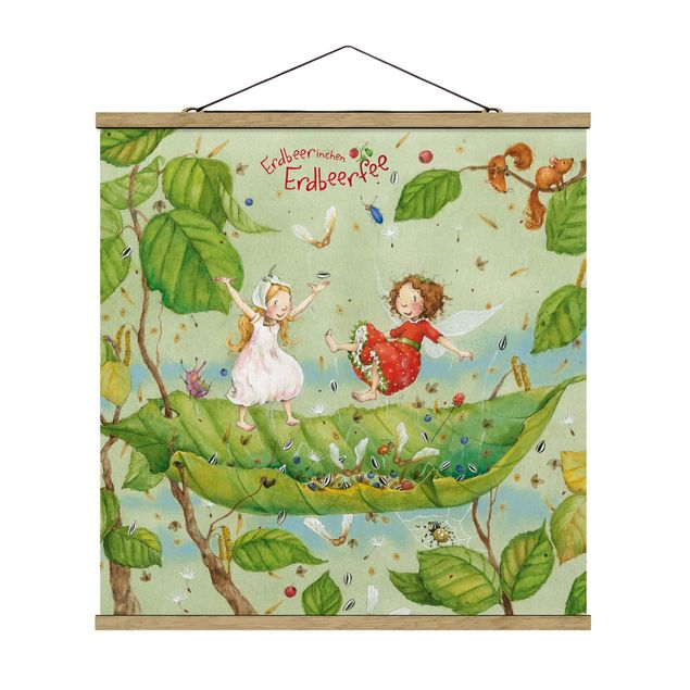 Stoffbild mit Posterleisten - Erdbeerinchen Erdbeerfee - Trampolin - Quadrat 1:1