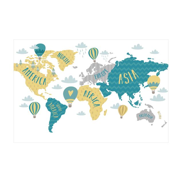 Teppich klein World Map with Hot-Air Balloon