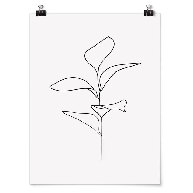 Poster - Line Art Pflanze Blätter Schwarz Weiß - Hochformat 4:3