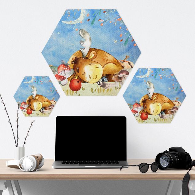 Hexagon Bild Forex - Aquarell Hirsch im Herbst