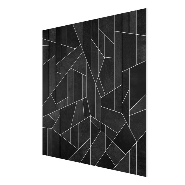 Forex Fine Art Print - Schwarz Weiß Geometrie Aquarell - Quadrat 1:1