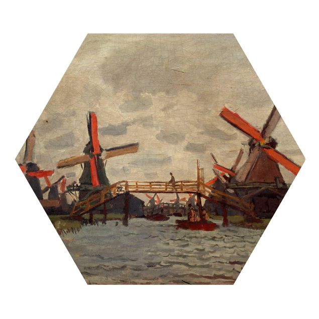 Hexagon Bild Holz - Claude Monet - Windmühlen Zaandam