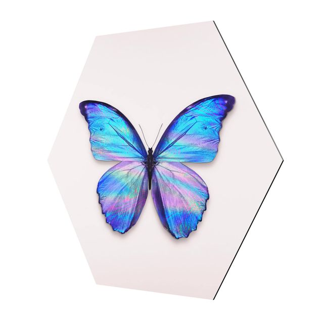 Hexagon Bild Alu-Dibond - Jonas Loose - Holografischer Schmetterling