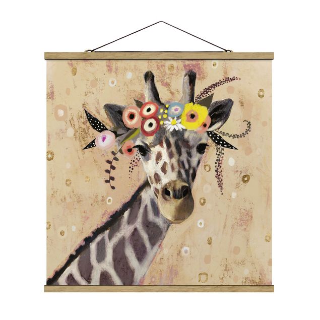 Stoffbild mit Posterleisten - Klimt Giraffe - Quadrat 1:1