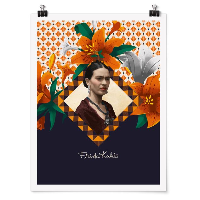 Poster - Frida Kahlo - Lilien - Hochformat 3:4