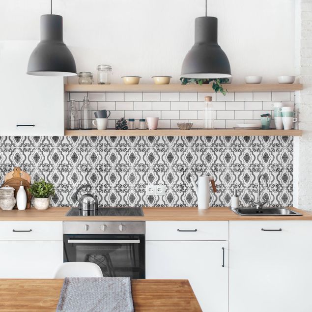 Küchenrückwand - Portugiesische Vintage Keramikfliesen - Mafra Schwarz Weiß