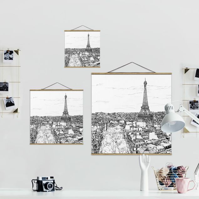 Stoffbild mit Posterleisten - Stadtstudie - Paris - Quadrat 1:1